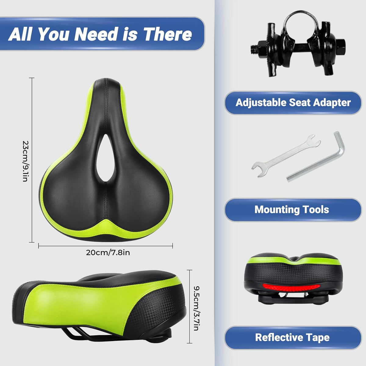 TONBUX Comfortable Bike Seat - Memory Foam Saddle with Dual Shock Absorption | Universal Fit for All Bikes