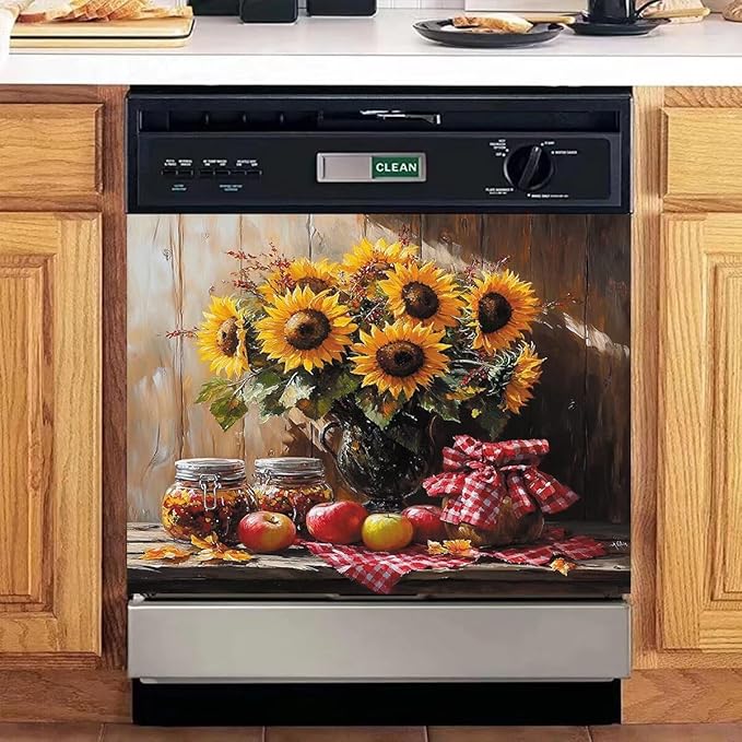 Sunflower Apples Magnet Dishwasher Cover Decorative Farmhouse Kitchen Vintage Dishwasher Covers for The Front Dishwasher Door Magnet 23" x 17" Magnetic