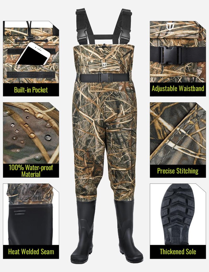 TIDEWE Bootfoot Chest Wader, 2-Ply Nylon/PVC Waterproof Fishing Hunting Waders with Boot Hanger for Men Women Next Camo Evos Size 7