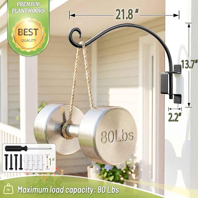 Qiang Ni Plant Hanger Outdoor: 22 Inch Bird Feeder Bracket for Garden Patio Decor - Swivel Adjustable Wall Mount Plant Hook for Hanging Flower Baskets