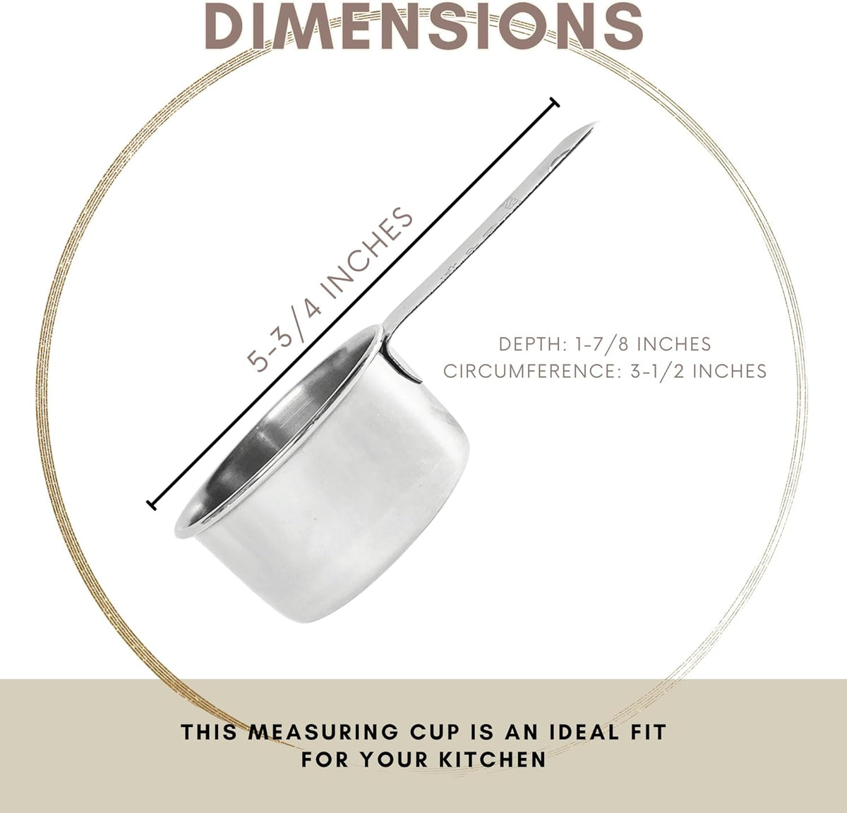 1 Cup Stainless Steel Measuring Cup | Sturdy Metal 250 ml | 240 cc | 8 oz | Single Cup for Wet and Dry Ingredients | Great for use as 1 Cup Dog Food Scoop - 1 PK