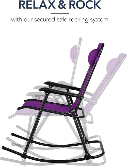Best Choice Products Zero Gravity Rocking Chair - Folding Reclining Patio Lounge with Adjustable Pillow, Amethyst Purple