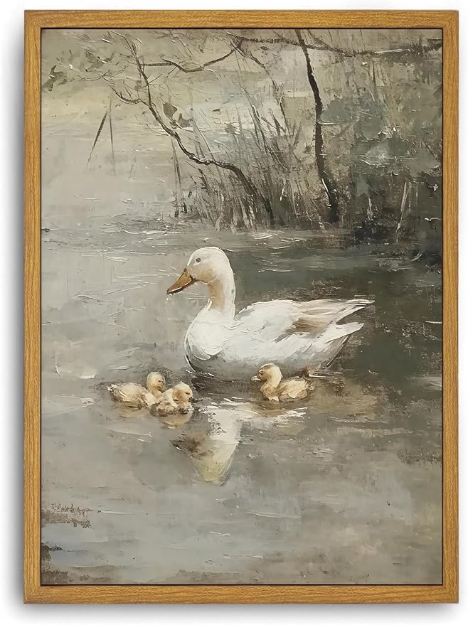 Djmwtb Vintage Framed Wall Art Duck Canvas Wall Art Prints Rustic Farmhouse Painting Nature Pictures Artwork for Living Room Bedroom Bathroom Office 12x16in