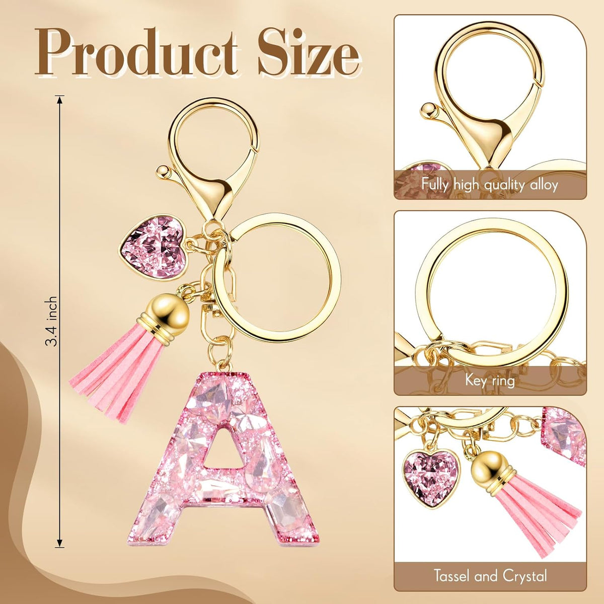 Skiennix Initial Keychain - Stylish Letter Bag Charm with Artificial Diamonds | Cute Handbag Accessory