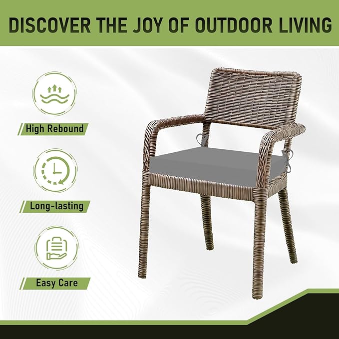 Basic Beyond Outdoor Chair Cushions Set of 4, Square Corner Outdoor Cushions for Patio Furniture, Water Resistant Patio Chair Cushions with 2 Ties, 18.5x16x3, Light Grey