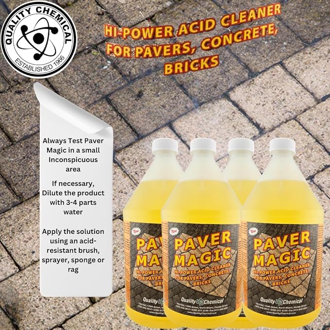 Quality Chemical Paver Magic - High Power Concrete, Brick and Paver Cleaner - Outdoor Stain Remover - 128 oz (Pack of 4)