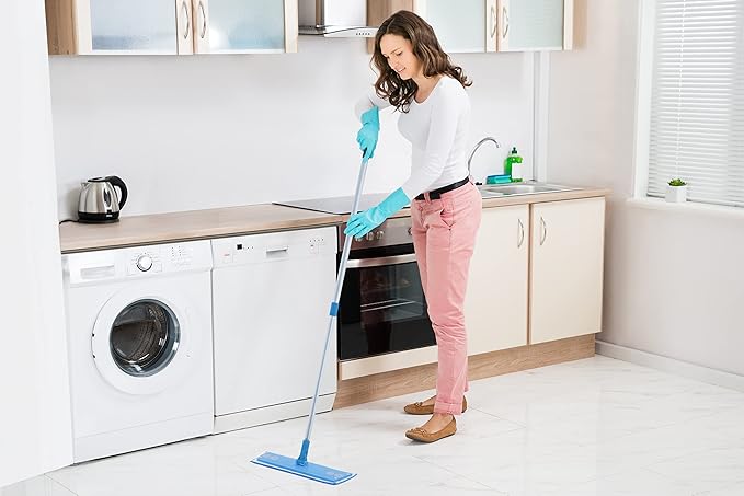 Superio Miracle Mop Set 2 Pack, Microfiber Flat Mop Wet and Dust Mop for Vinyl Plank, Hardwood, Laminate, Tile Flooring, Wall, with Aluminum Telescopic Handle, and Microfiber Mop Pad, Blue