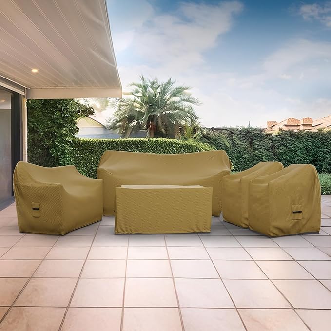 Covers & All Patio Furniture Cover Set, 5 Piece Outdoor Furniture Covers, Water-Repellent, UV & Weather Resistant Covers for Sofa, Loveseat, Chairs & Coffee Table with Elastic and Padded Handles
