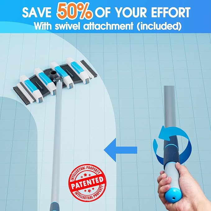 Enhanced Pool Vacuum Head with Direction-Control Handle - Extra-Wide 4LB Professional Weighted Vac Heads Brush & Wheels for Vinyl Liner-Deep Cleaning for Inground & Above Ground Swimming Pool - Blue