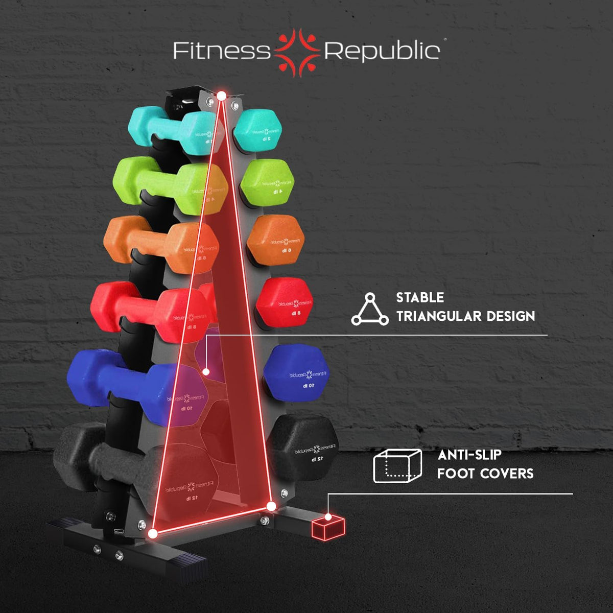Neoprene Dumbbell Storage Rack - 2.0MM Steel Organizer for Home Gym - Easy Assembly