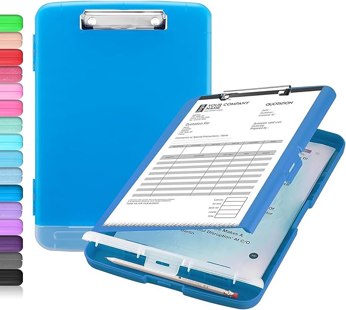 Sooez Clipboard with Storage, Clip Board 8.5 x 11 with Pen Holder, Plastic Organization Case Box for Letter Legal A4 Size Paper, Low Profile Clip, Nurses Teachers Must Haves, School & Office Supplies