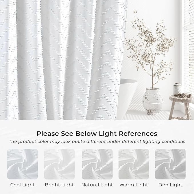 96inche Extra Long Shower Curtains 72 x 96 Inches White Tufted Chevron Striped Fabric Shower Curtains for Bathroom Modern Shabby Chic Waterproof Cloth Shower Curtain, White