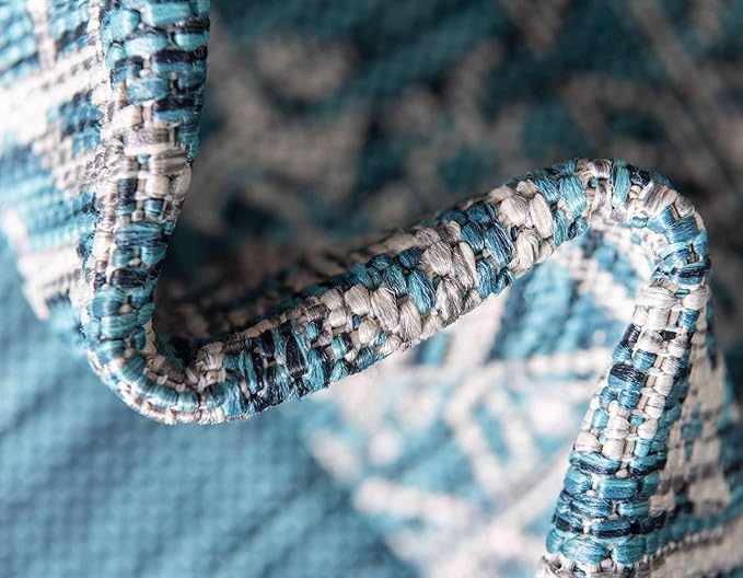 Unique Loom Outdoor Traditional Collection Area Rug - Antique (2' x 6' 1" Runner, Teal/ Gray)
