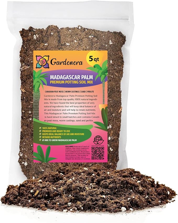 Premium Madagascar Palm Plant Soil Mix by Gardenera - Stimulate Growth and Elevate Natural Beauty with Nourishing Formula - 5 Quart