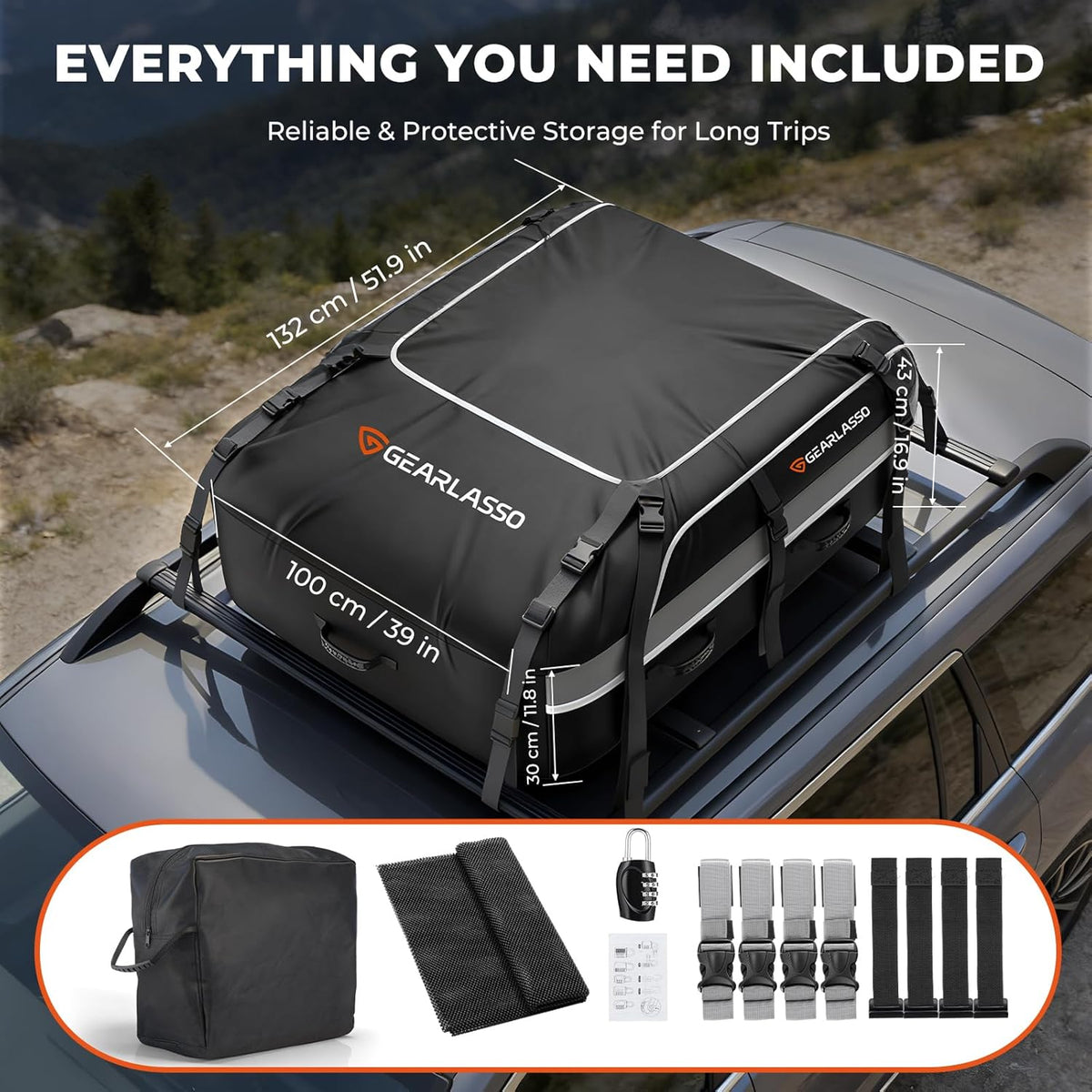 Skiennix Car Roof Bag - 21 Cubic Feet Waterproof Cargo Carrier for SUVs & Vans | Heavy-Duty PVC, Universal Fit