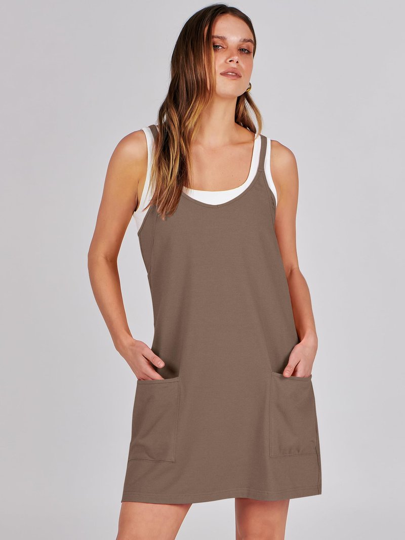 ANRABESS Women Athletic Dress Summer Tennis Workout Active Sports Mini Romper Dress Built in Shorts Travel Vacation Clothes Coffee Medium
