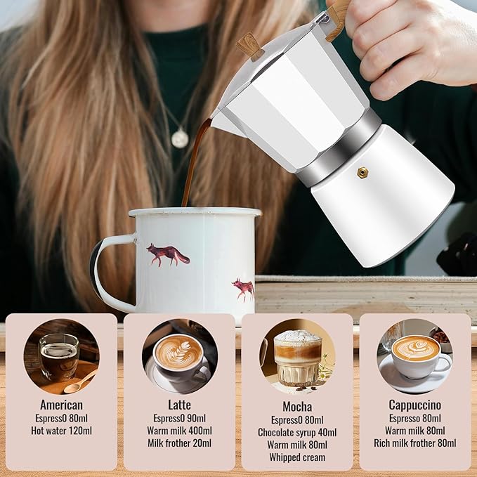 9 Cup Aluminum Moka Pot Classic Stovetop Espresso Coffee Maker 450ml 15oz Coffeemaker Percolator Mocha Express Preferred Cafe Makers for Italian and Cuban Café Brewing White