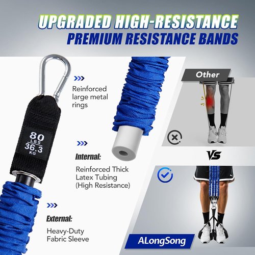 ALongSong Pull Up Assistance Bands - Upgraded Heavy Duty with Foot Support Pedal & 80Lbs Adjustable Resistance for Home Gym