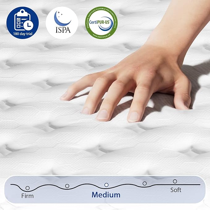 Full Size Mattress in a Box 14 Inch Hybrid Mattress [Enhanced Stability], Medium Firm Feel with Memory Foam and Pocket Springs, Reinforced Edge Support