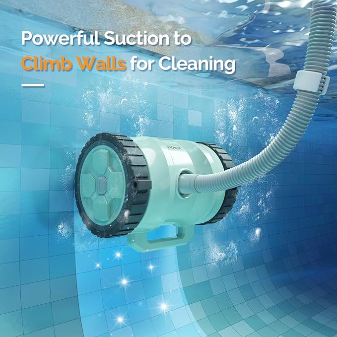 (2025 Upgrade) VINGLI Pool Vacuum Cleaner, Suction Side Wall-Climbing Sweeper for Ground&Inground Pools, Automatic Pool Vacuum with 39.6ft Tangle-Free Hose (Mint Green&Gray)