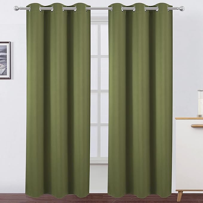 LEMOMO Olive Green Thermal Blackout Curtains/42 x 84 Inch/Set of 2 Panels Room