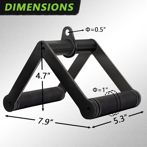 Double D Row Handle - Cable Attachment for Weight Training - Steel with Non-Slip Rubber Grip (Black)