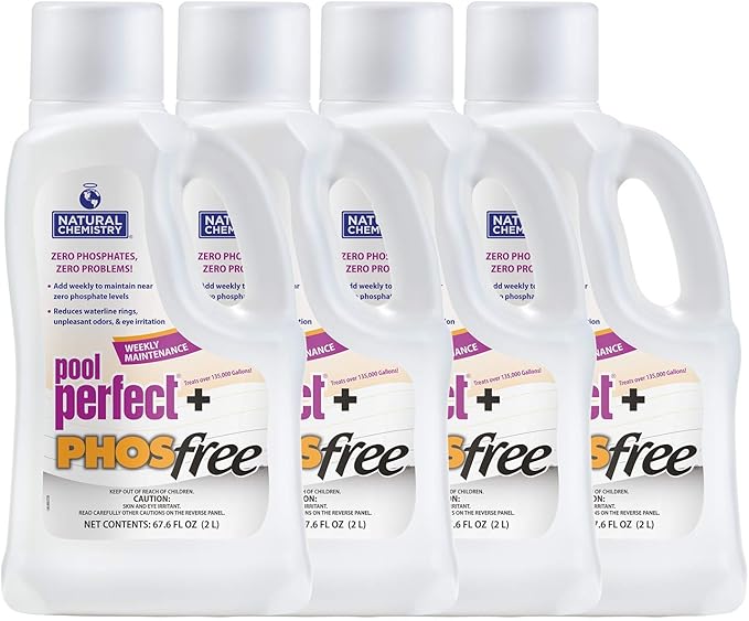 Natural Chemistry Pool Perfect + Phosfree, 2 L, Pack of 4, Phosphate Remover, Reduces Waterline Rings, Unpleasant Odors & Eye Irritation