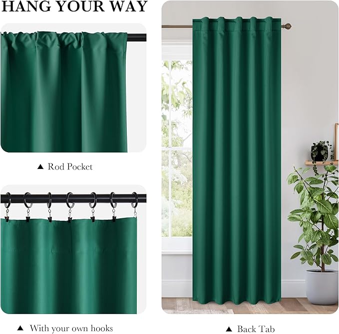RYB HOME Bedroom Blackout Curtains 72 inches Long, 100% Blackout Thermal