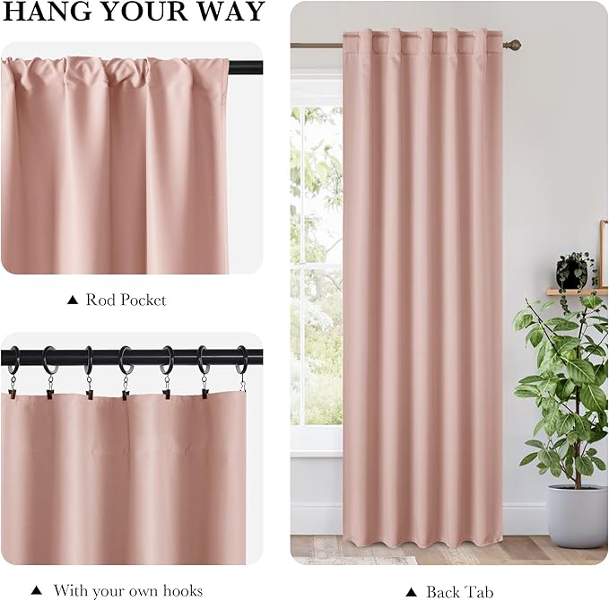 RYB HOME Bedroom Blackout Curtains 63 inches Long, 100% Blackout Thermal