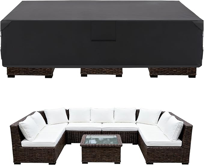 DUMOS Patio Furniture Cover Rectangular Heavy Duty 600D Waterproof UV Resistant Outdoor Sofa Couch Sectional Cover for Deck Table Chairs Backyard Dining Sets, 126"L x 63"W x 28"H, Black