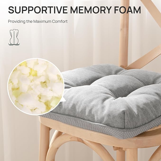 Love's cabin Memory Foam Chair Cushions Set of 4, 15.5"x15.5"x3.5" Indoor & Outdoor Seat Pads for Dining, Kitchen, Office, Patio Chairs - Light Grey
