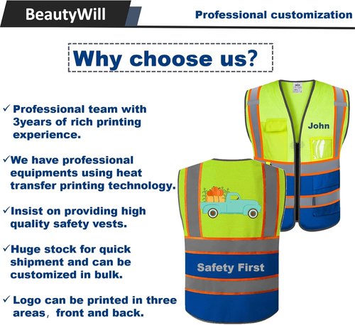 BeautyWill High Visibility Reflective Safety Vest | Custom Logo, Breathable Design, Class 2
