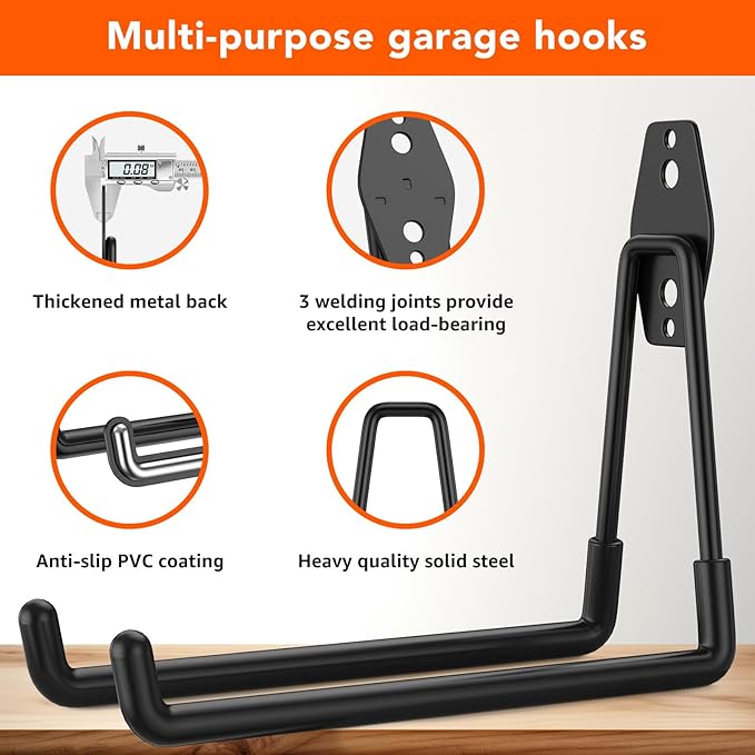 32 Pack Garage Hooks with Anti-Slip Coating Heavy Duty Wall Mount Hooks