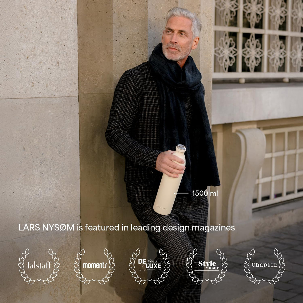 LARS NYSØM Stainless Steel Insulated Water Bottle 12oz 17oz 25oz 34oz 51oz | Insulated Thermo Flask for Hot and Cold Beverages | Leakproof Drinking Bottle (Misty Blue, 25.4oz)