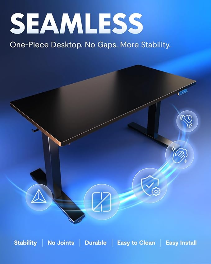 FLEXISPOT EN1 One-Piece Standing Desk with 1-Inch Thick Desktop, 55"x28" Electric Height Adjustable Desk for Home Office & Multi-Device Workstations, Black