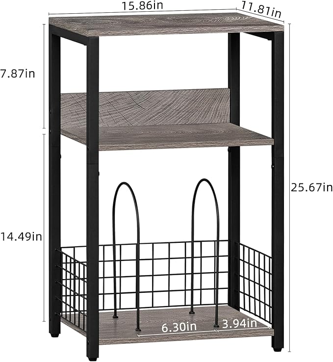 LELELINKY 3 Tier End Table,Record Player Stand with Storage Up to 100 Albums,Turntable Stand for Vinyl, Light Gray Records Shelf for Living Room Bedroom