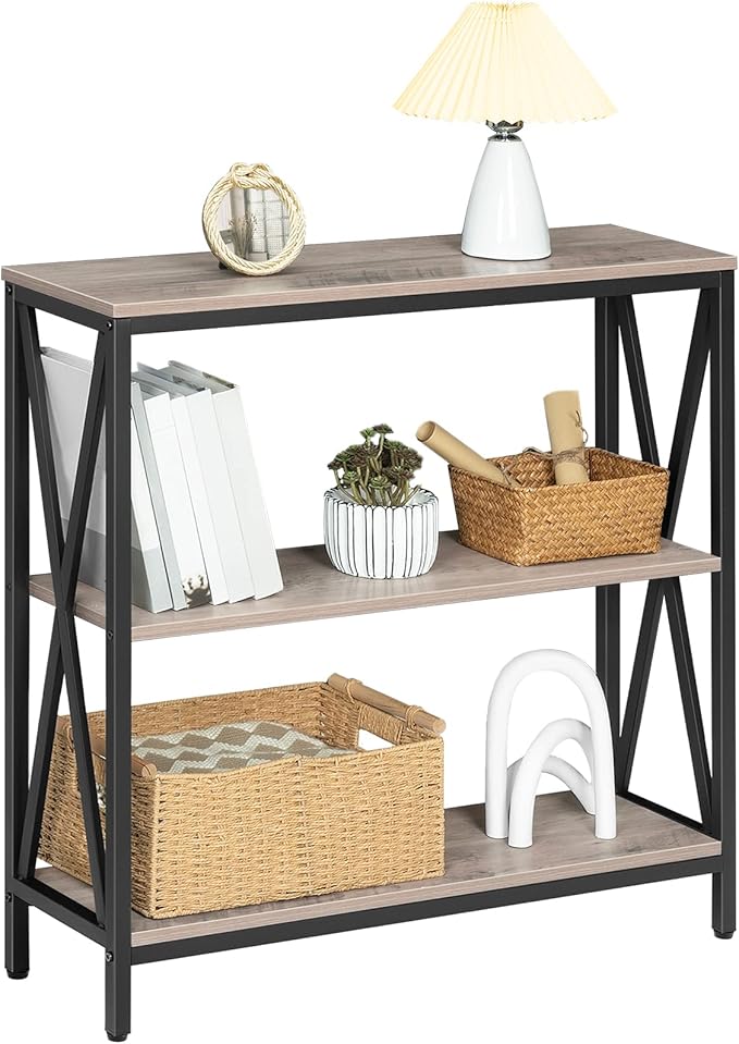 Sofa Table, Industrial Console Table, 3-Tier Narrow Side Table with Open Shelves, Foyer Table for Entryway, Hallway, Kitchen, Living Room and Bedroom, Easy Assembly, Greige CTHG8001Z1