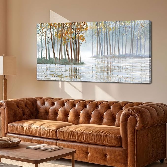 Arjun Birch Trees Wall Art Canvas Forest Landscape Picture Painting, Nature Modern Artwork Large Framed for Living Room Bedroom Home Office Wall Decor 48"x24"