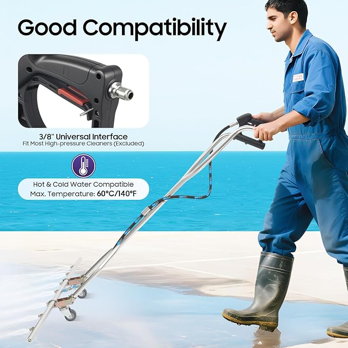 39” Professional Power Washer Broom Attachment, Pressure Water Broom for Pressure Washer with 7 Nozzles, Stainless Steel Gutter Cleaning Tools for Sidewalks, Patios, Decks, Terraces, 5000psi