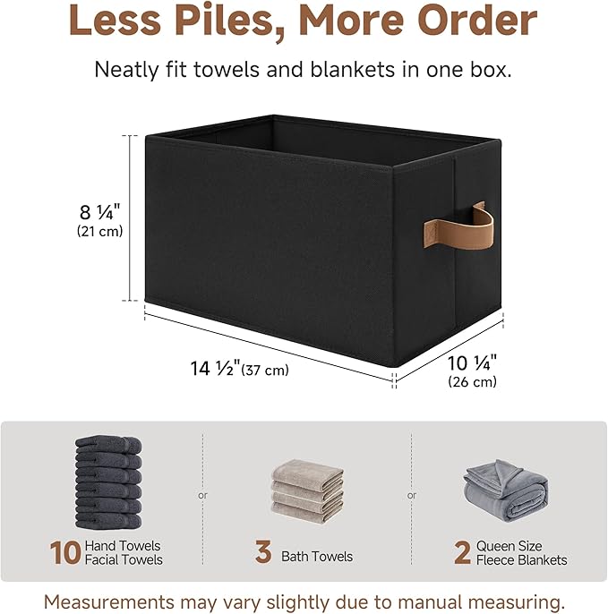 StorageWorks Storage Bins for Shelves, Closet Organizers and Storage Baskets, Fabric Clothes Organizer, Foldable Laundry Baskets, Black, 3-Pack, Large