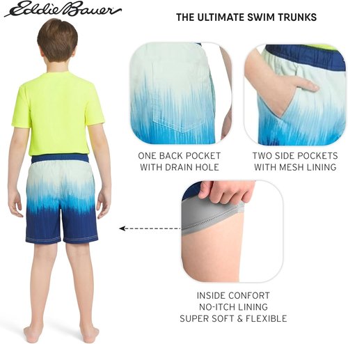 Eddie Bauer Boys' Swim Trunks - UPF 50 Sun Protection with Comfort Liner | Stylish & Durable