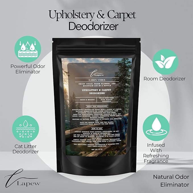 Lapew Cabin Vibes Scented Cleaning Bundle | Carpet Deodorizer Powder (16 oz) & Mop Soap Concentrate (36 oz) | Pet-Friendly Odor Eliminator