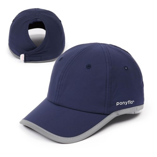 Ponyflo Performance Ponytail Running Hat for Women - High Ponytail Baseball Cap Navy