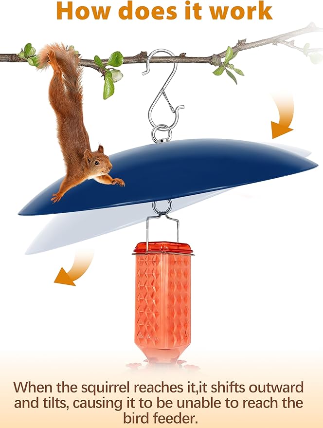 Bird Feeder Dome Guard,Squirrel Baffle for Hanging Feeder,13-Inch Cover for Shepherd's Hook in the Outdoors,Smart Birds Feeder's Umbrella(Blue), 1 Pack