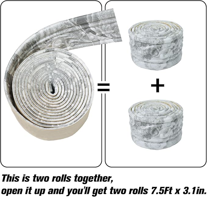 180'' Marble Polyethylene Foam 3D Wall Edging, Self Adhesive Wallpaper Border
