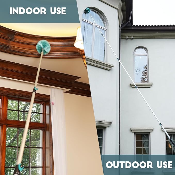 30 Feet High Reach Cobweb Duster with 6-24Ft Extension Pole, Webster Cobweb Duster with 5-Stage Telescopic Aluminum Pole, Spider Web Brush for Outdoor & Indoor Cleaning - Soft Bristles.