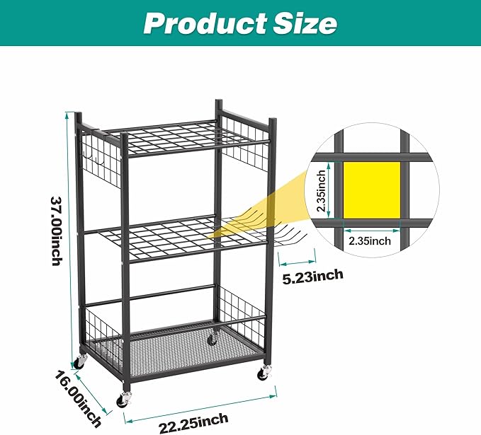 EVERHANGER Garden Tool Organizer, Garage Tool Storage Organization, Yard Tool Racks with lockable wheels, Fit for Long-Handled Tools, Indoor/Outdoor Use