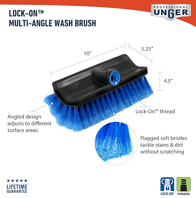 Unger Professional Lock-On HydroPower 10?€? Bi-Level Soft Wash Brush, Compatible with Waterflow Poles, Outdoor Cleaning Supplies, Great for Patios, Siding, Windows, Cars, and Boats