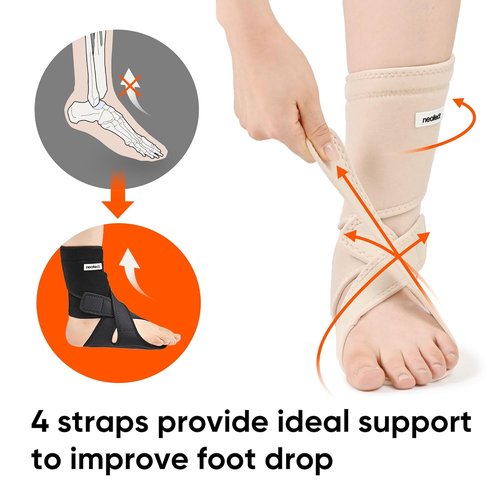 NEOFECT Drop Foot Brace - Adjustable AFO Ankle Support for Walking & Stroke Recovery | Beige, Left Size