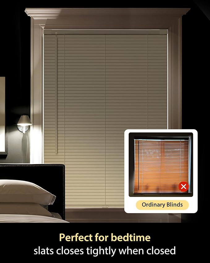 UNISHADES No Drill Blinds for Windows 1" Vinyl L-Shaped Slats Cordless Mini